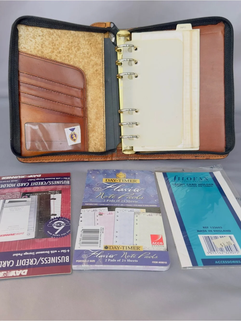 Embossed Croc-Texture Leather Address Planner Brown Zip, Vintage, 6 Ring Binder